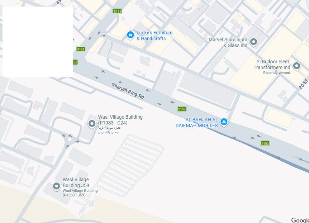 Map showing Al Budoor Elect. Transformers Ind. on Sharjah Ring Road